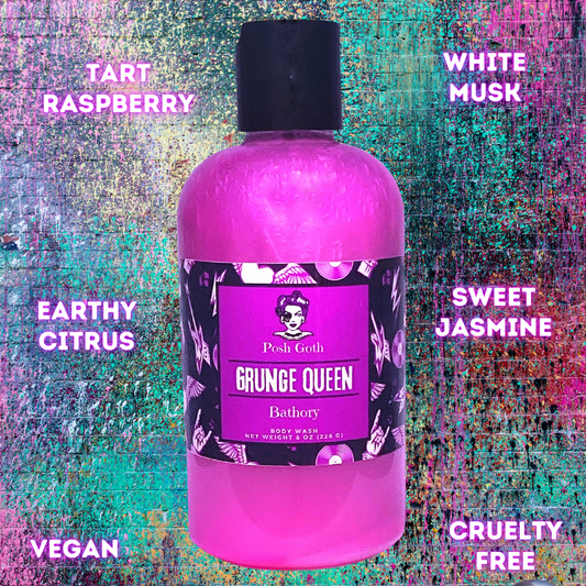 GRUNGE QUEEN Raspberry & White Musk Scented Bubble Bath and Body Wash 8 oz