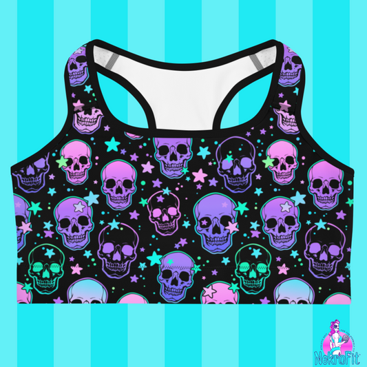 PRETTY WICKED Skulls and Stars Moisture Wicking Goth Gym Sports Bra