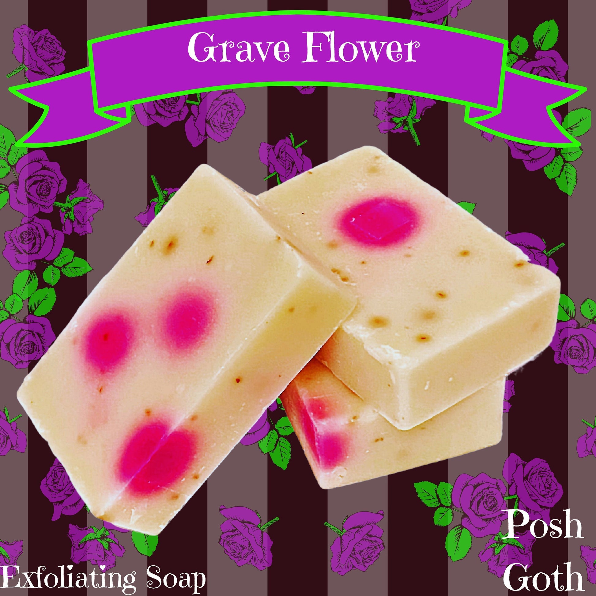 Grave Flower Handmade Exfoliating Soap - Citrus Cherry Blossom and Rose Musk- All Natural - Posh Goth -  