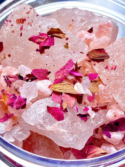 ROSE QUARTZ 8 oz - Himalayan Salt Bath Crystals and Rose Petal Bath Soak - Posh Goth - Posh Goth -  