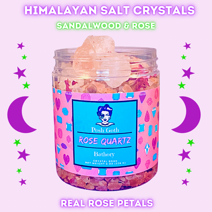 ROSE QUARTZ 8 oz - Himalayan Salt Bath Crystals and Rose Petal Bath Soak - Posh Goth - Posh Goth -  